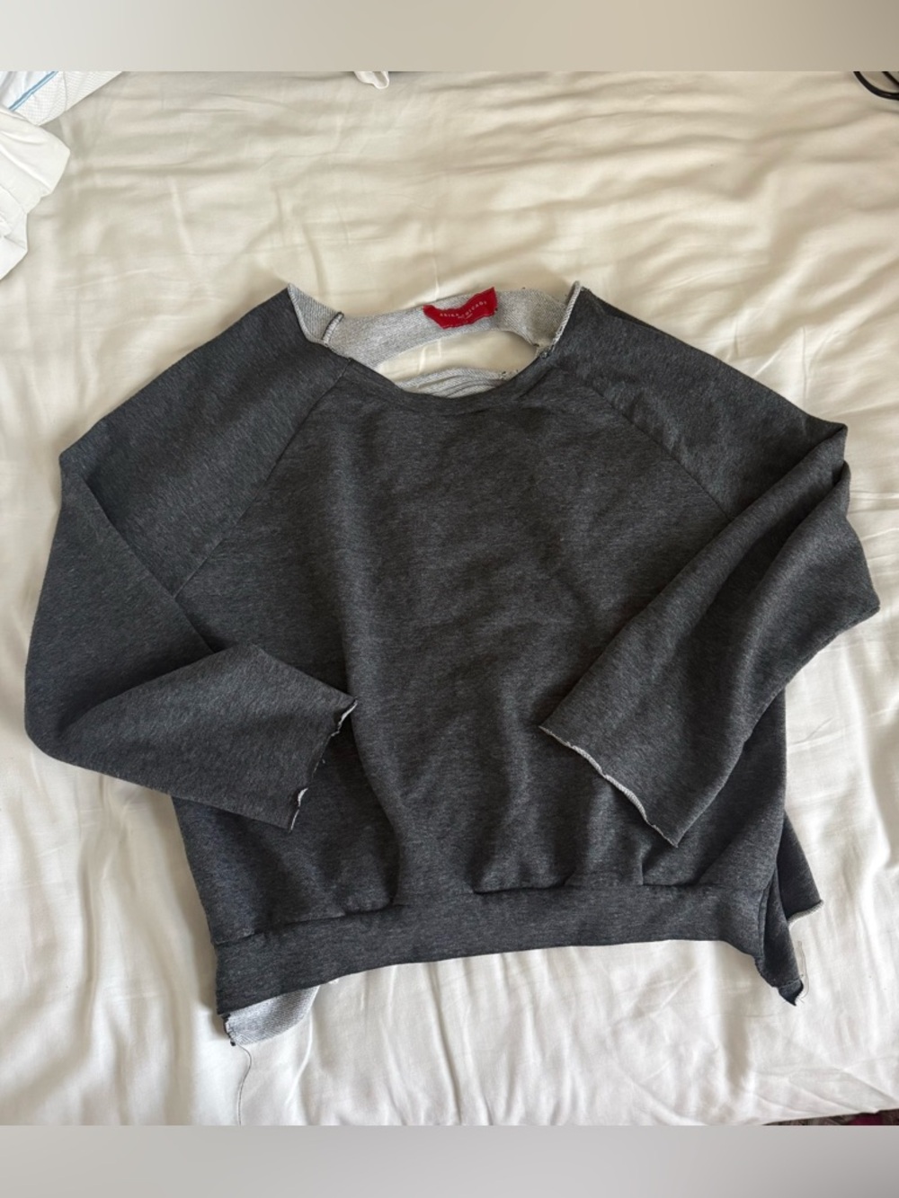 AKIRA Charcoal Gray Raw-Edge Crewneck Sweater